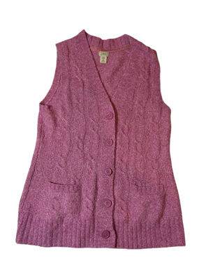 LL Bean Cable Knit Sweater Vest Pink Wool Blend Grandpa Preppy Academia Layering